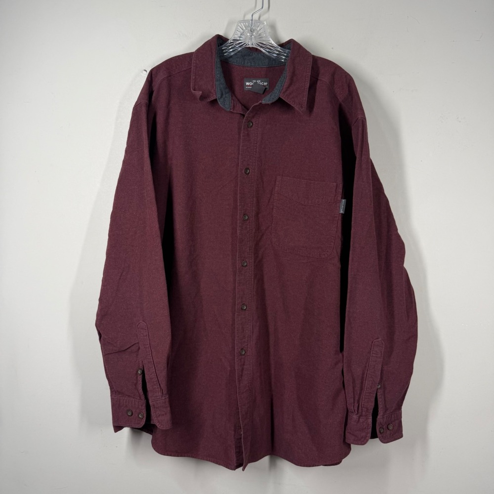 Woolrich Mens Flannel Shirt 2XL Ruby Heather Burgundy Cotton Button Down 6433